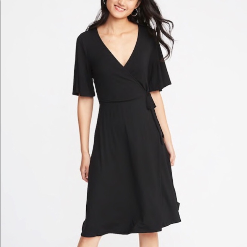 Faux wrap jersey dress.